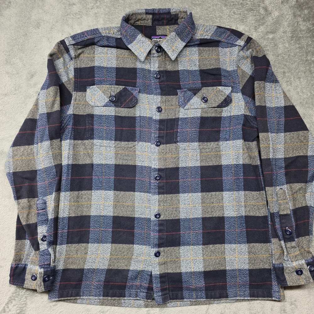Patagonia Organic Cotton Plaid Flannel Shirt Mens S Blue Grey Long Sleeve